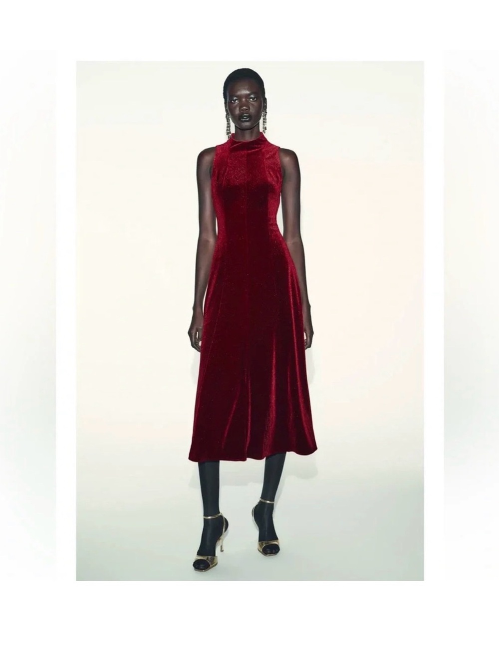 Zara Velvet Maxi Dress in Red Size small